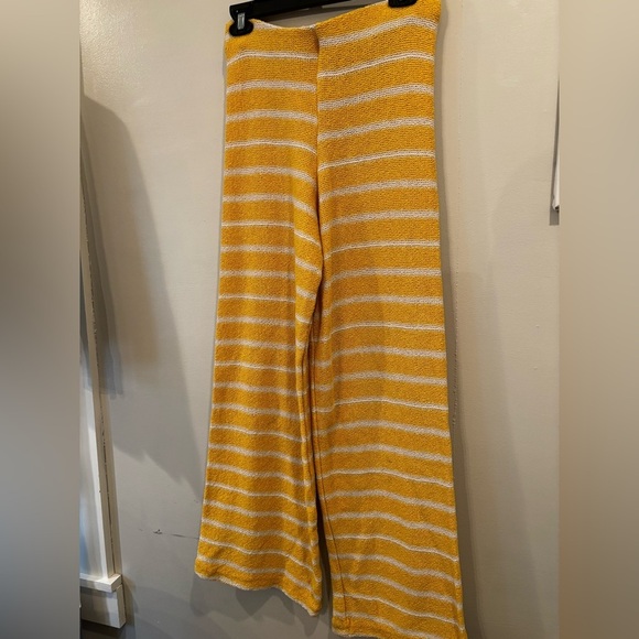 Zara Striped Yellow Women's Pants size M crochet casual summer country garden - Picture 11 of 11